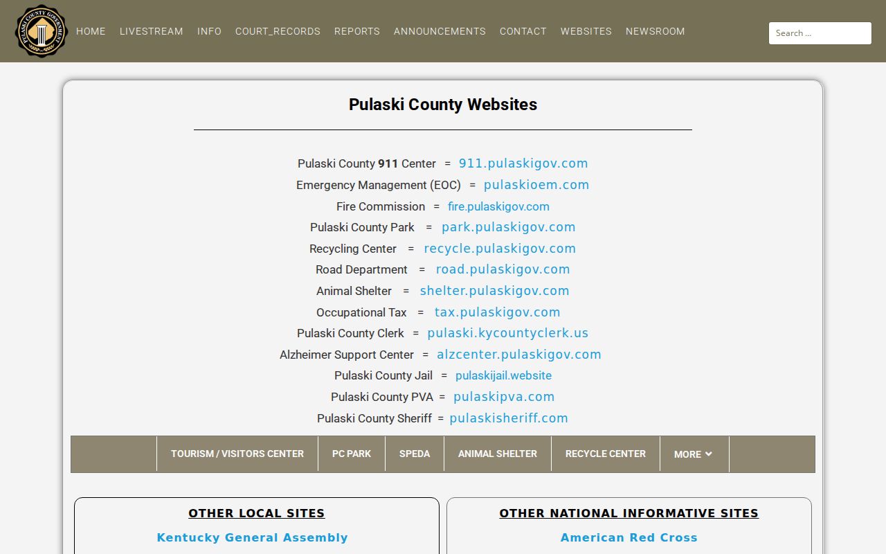 Pulaski County official directory linking to Ferguson local government