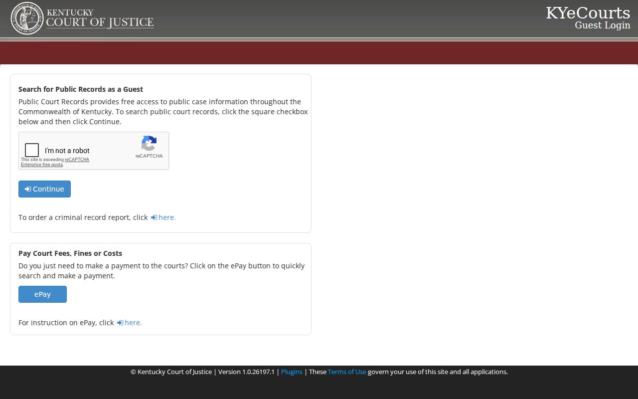 Pulaski County criminal court case guest access acknowledgement