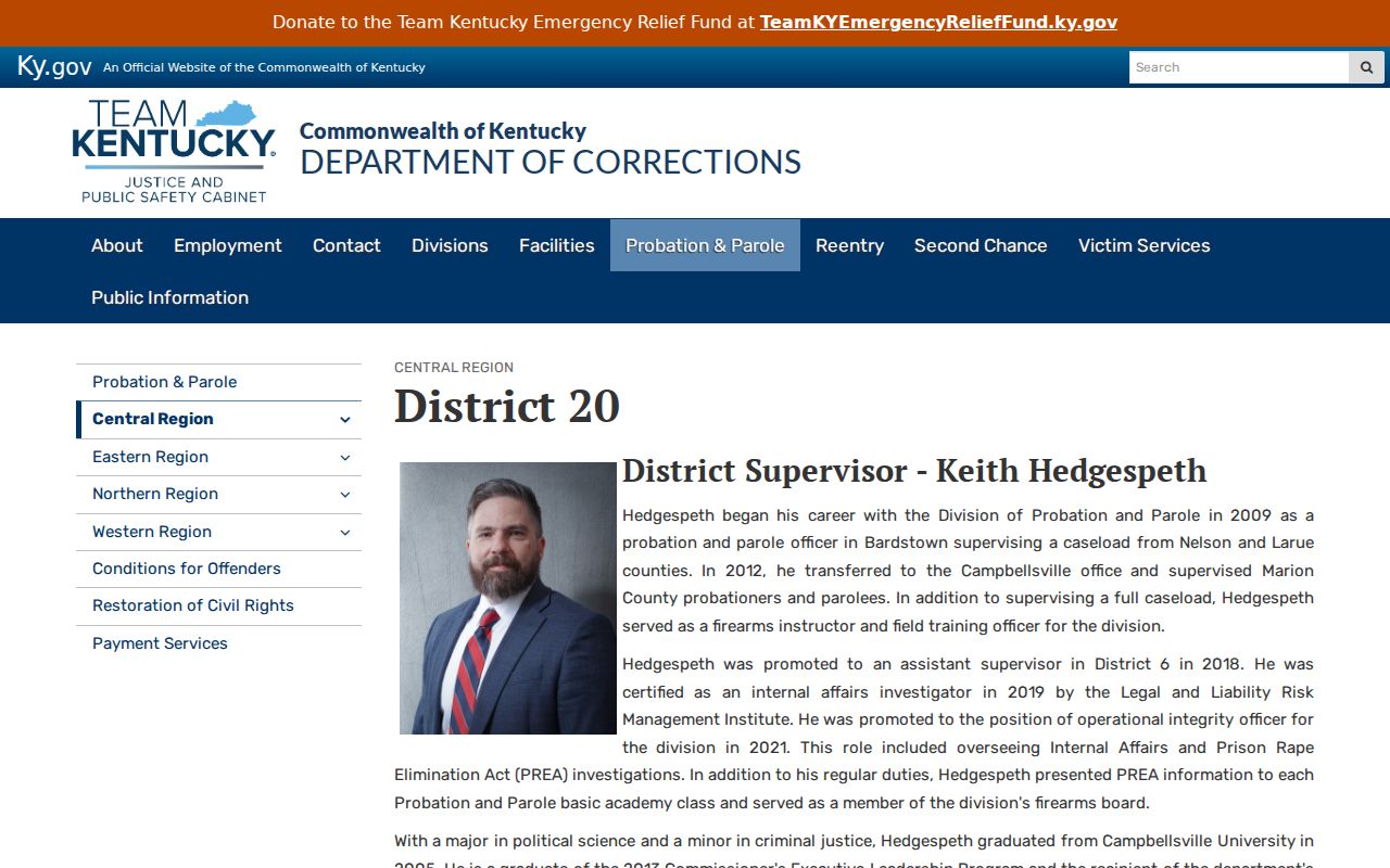 Pulaski County criminal supervision District 20 office page