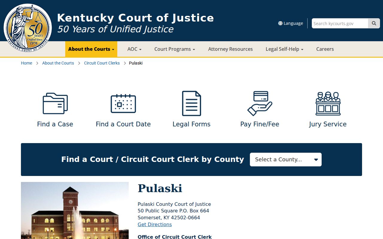 Pulaski County criminal records courthouse and clerk page