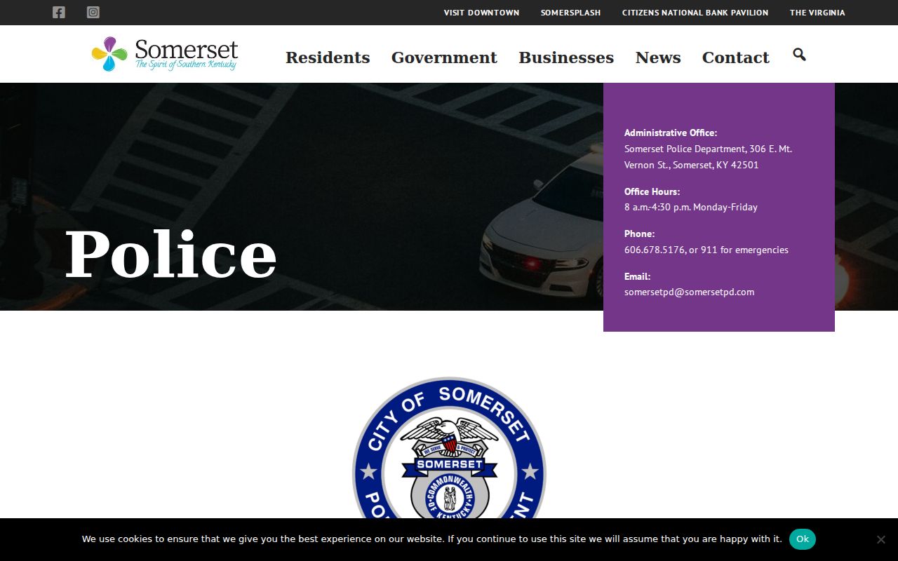 Official Somerset Police page showing report access and department contact details